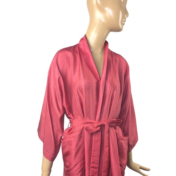 Vintage Pink Silk Kimono Robe Duster Full Length Women's silk lounge bed jacket - Picture 3 of 10